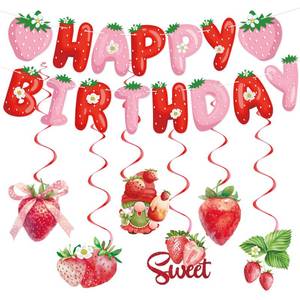 lot 7819 image: Strawberry Birthday Decorations Strawberry Birthday Banner Hanging Swirls Sweet Berry Party Decorations Strawberry 1st Birthday Decorations for Girls Strawberry Party Decorations Baby Shower Decor