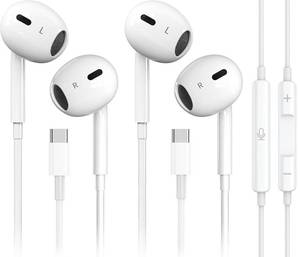 lot 7826 image: 2 Pack-USB C Headphones for iPhone 171615 Pro Max Plus Type C Earbuds with Microphone & Remote Noise Cancelling Earphones for iPhone 171615 Pro, iPad,Galaxy S25S24S23S22S21Ultra Note 1020