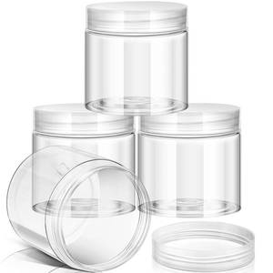 lot 7832 image: Patelai 4 Pieces Round Wide-mouth Leak Proof Plastic Container Jars with Lids for Travel Storage Makeup Beauty Products Face Creams Oils Salves Ointments DIY Making(8 Ounce,Clear)