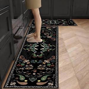 lot 7835 image: Floral Kitchen Rugs Sets of 2 (2x3 FT  2x6 FT), Bohemian Retro Floral Kitchen Rugs Non Slip Washable, Anti Fatigue Mat Waterproof, Kitchen Floor &amp Laundry Room Sink Mats Set