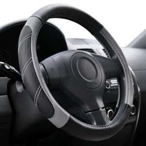 lot 7836 image: Elantrip Sport Leather Steering Wheel Cover 14 12 inch to 15 inch Universal, Padded Soft Grip Breathable for Car Truck SUV Jeep, Anti Slip Odorless Black and Gray