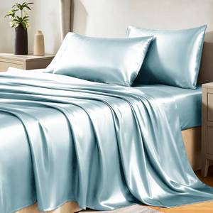 lot 7837 image: CozyLux Satin Sheets Full Size Sheets - 4 Piece Silky Full Size Bed Sheets, Luxury Light Blue Full Bed Set with Smooth and Soft Microfiber, Includes 1 Fitted Sheet, 1 Flat Sheet and 2 Pillowcases
