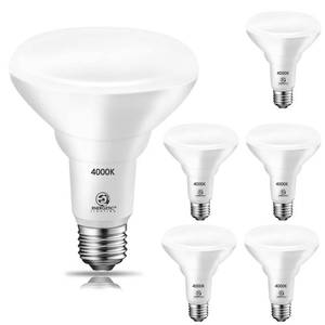 lot 7844 image: Energetic 6 Pack 75W BR30 LED Recessed Light Bulb, Dimmable, 900 Lumens, Cool White 4000K, E26 Base, Indoor Flood Light for 56 Inch Cans