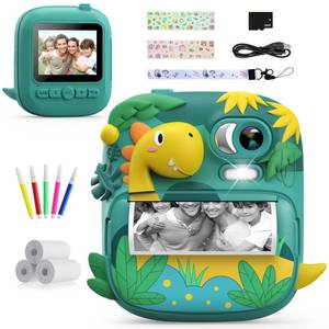 lot 7846 image: Kids Camera Instant Print, CAMCLID 2.4 Inch Screen Camera for Kids Dinosaur Children Digital Camera with 32GB Card, Christmas Birthday Gift Toys for Boys Girls 3-12 Age (Green)