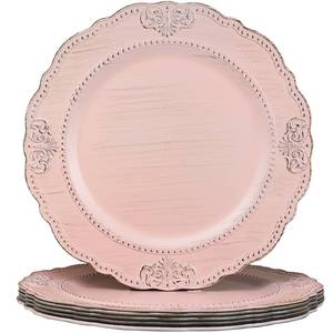 lot 7870 image: Spsyrine Antique Pink Charger Plates Set of 6, 13 Embossed Chargers for Dinner Plates, Wedding, Party