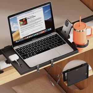 lot 7871 image: Magheo Bedside Shelf Foldable, Metal Clip-On Bed Shelf for Top Bunk Heavy Duty Bed Side Table Tray for College Dorm Essentials, Loft Nightstand Organizer Tray with Removable Cup & Phone Holder(Black)