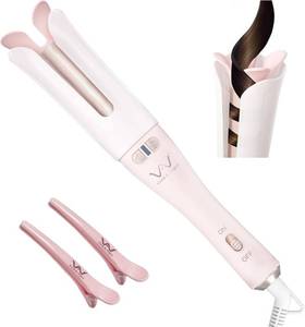 lot 7876 image: VAV Automatic Curling Iron - 1.25 Inch (32mm) Ionic Ceramic, 392 Constant Temperature, Ideal for Medium to Long Hair, Automatic Rotating, Easy to Use, Professional Curling Tool,Pink