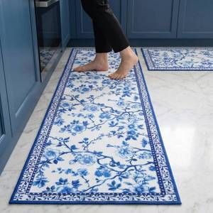 lot 7878 image: Drydiet 2 Pcs Blue and White Chinoiserie Kitchen Mat Floral Rugs Washable Cute Aesthetic Soft Mats Non-Slip for Kitchen Party Seasonal Home Entrance Decor