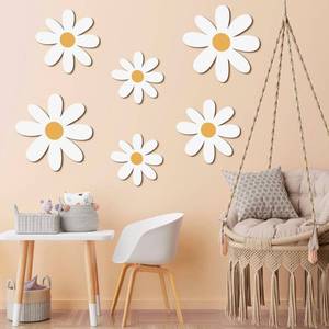 lot 7887 image: Thyle 6 Pcs Daisy Wall Decor Wooden Daisy Art Flowers Wall Signs Hanging Plaque for Home Nursery Bedroom Farmhouse Bathroom Decorations Housewarming Gifts (White Color)