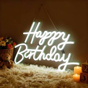 lot 7893 image: Neoflarea Happy Birthday Neon Signs, Neon Sign for Wall Decor, USB Powered Dimmable Neon Light, LED Happy Birthday Light Up Sign for Party, Perfect for Backdrop Birthday Party Decoration, White