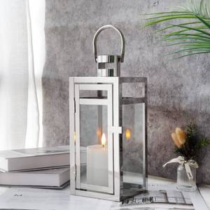 lot 7900 image: TRIROCKS Stainless Steel Decorative Lantern 12 High Metal Hanging Lantern with Clear Glass Panels Perfect for Home Decor Living Room Parties Events Tabletop Indoors Outdoors (Silver)