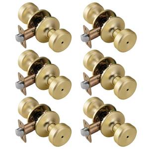 lot 7904 image: STARPY 6 Pack Satin Brass Interior Door Knobs, Pismo Gold Door Knob with Lock, Privacy Door Handles Interior for Bath & Bed