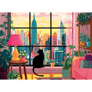 lot 7909 image: 500 Pieces Jigsaw Puzzles for Adults, Black Cat in City Jigsaw Puzzle for Adults Elders Seniors, Colorful Art Jigsaw Puzzle, Interlock Letter on Back, Home Decor Birthday Party Gift Toys 20.5 x 15 in