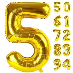 lot 7916 image: Gold 5 Balloon, Number Balloon 40 Inch, Gold and Black Party Supplies, 5th Birthday Balloon Decorations, 5 Number Balloons, Number 5 Balloon