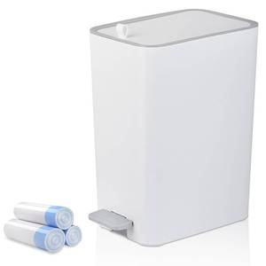 lot 7918 image: rejomiik Small Bathroom Trash Can with Lid, 2.1 Gallon Step Garbage Can with Handle, Slim Mini Wastebasket Bin for Bedroom, Office, Dorm, White