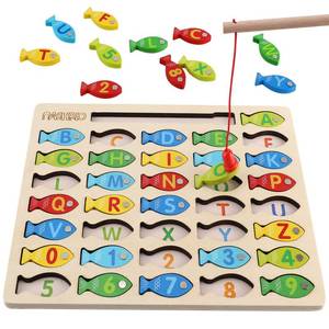 lot 7928 image: Magnetic Wooden Fishing Game Toy for Toddlers, Alphabet Fish Catching Counting Games Puzzle with Numbers and Letters, Preschool Learning ABC Math Educational Toys 3 4 5 Years Old Girl Boy Kids