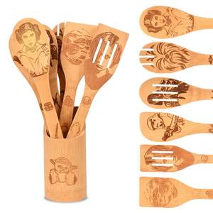 lot 7934 image: Wooden Spoons for Cooking Sets of 7 Pieces, Science Fiction Bamboo Cooking Kitchen Utensils Set Kitchen Accessories Engraved Patterns Movie Cooking Spoons Mom Birthday Gift Thanksgiving Christmas
