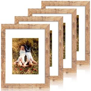 lot 7936 image: iRahmen 9x12 Picture Frame Set of 6 with Tempered Glass, Rustic Brown Frame Display 6x8 Pictures with Mat or 9 x 12 Without Mat, Wooden 9 x 12 Photo Frame for Wall Mount and Tabletop Display