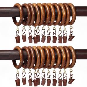 lot 7939 image: 24 Pcs Curtain Rings with Clips Wooden 2.5 inch Outer Dia for 1 inch Rod Pole, Window Shower Curtain Hooks, Wood Curtain Rod Wood Curtain Rings with Eyelet, Drapery Rings.(24, 1.75 INCH Inner Dia)