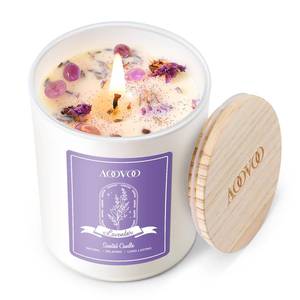 lot 7942 image: AOOVOO Lavender Scented Candles for Women - Aromatherapy Candle with Crystals Inside, 7oz Soy Candles for Home Scented, Birthday Gifts Mothers Day Candle for Women Mom