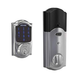 lot 7946 image: SCHLAGE BE469ZP CAM 625 Connect Smart Deadbolt With Alarm Inbuilt Camelot Trim In Bright Chrome