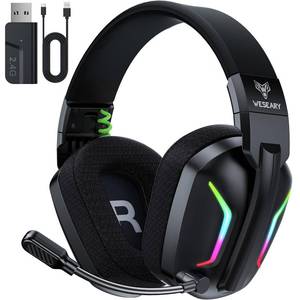 lot 7947 image: WESEARY Wireless Gaming Headsets for PC, PS5, PS4, Switch, Mac, 2.4GHz Wireless Gaming Headphone with ENC Noise Canceling Microphone, Bluetooth 5.4, Cool Lighting, 50H Battery, 50mm Drivers