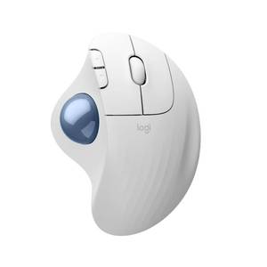 lot 7950 image: Logitech Ergo M575S Wireless Trackball Mouse, Wireless Ergonomic Mouse with Bluetooth and Encrypted Dongle, Comfortable Thumb Control, Precise and Smooth Tracking, for PCMac - Off-White Blue Ball