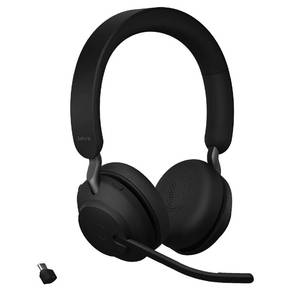 Jabra Evolve2 65 UC Wireless Headphones with Link380c, Stereo, Black Wireless Bluetooth Headset for Calls and Music, 37 Hours of Battery Life, Passive Noise Cancelling Headphones