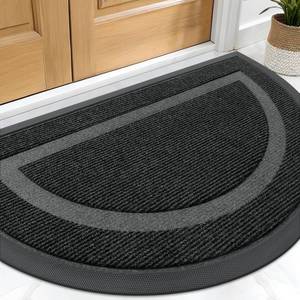 lot 7962 image: OLANLY Half Circle Door Mat Indoor Outdoor Entrance Welcome, Waterproof All-Season, All-Weather Doormat, Sturdy Natural Rubber, Low Profile, Easy Clean Patio Porch Entryway Mat, 29.5x17, Black