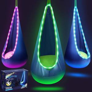 lot 7981 image: LFSMVT Light Up Kids Pod Swing Seat, Upgraded Kids Hanging Hammock Swing with LED Lights, Cotton Sensory Pod Swing Chair with Inflatable Pillow, Pod Swing for Kids Indoor & Outdoor (1 PCS) (Blue)