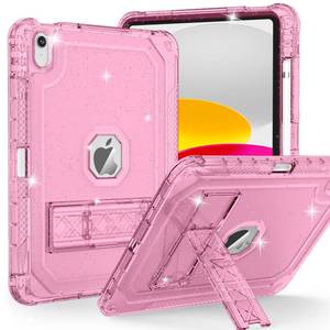 lot 7984 image: ZoneFoker Case for iPad 11-inch (A16) 2025  iPad 10th Gen 10.9 inch 2022, Heavy Duty Shockproof Rugged Protective with Pencil Holder, 11th  10th Translucent Cover with Kickstand, Pink Glitter