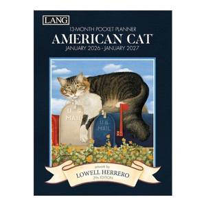 lot 7987 image: Lang American Cat Monthly 2026 Pocket Planner 13-Month Planner (Jan 2026-Jan 2027) with Monthly Engagement Layout &amp Lowell Herrero Cat Artwork, 8.5 x 12