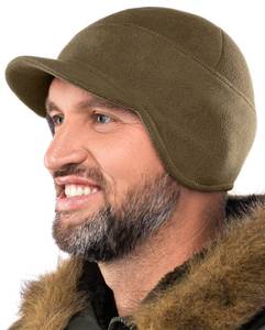 lot 7989 image: 2SBR 2SABERS Fleece Winter Beanie with Visor - Men Women - Earflap Brim Skull Watch Cap Hat Olive Green