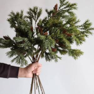 lot 7996 image: Wavwavw 6 Pcs Christmas Cedar Pine Branches 25.5 Inch Artificial Cedar Stems with Pine Cones Christmas Greenery Picks Fall Leaf Branch Norfolk Stems for DIY Crafts Xmas Winter Wreath Garland Decor