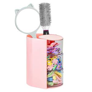 lot 8004 image: Luscinia Hair Accessories Organizer with Hair Brush Holder, Rotatable Makeup Brush and Jewelry Storage Box for Hair Clips, Earrings, Necklaces, Bracelets, Rings, and Daily Accessories (Pink, 3-Layer)
