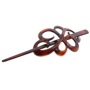 lot 8009 image: Parcelona French Wide Flower Tortoise Shell Brown Bun or Ponytail Bun Holder Hair Slider Pin Thru Clip with Stick