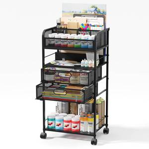 lot 8023 image: Homsorout Art cart, 5 Tier Rolling Cart - Utility Cart with Storage Drawer and Wheels, Versatile Art &amp Craft Organizer for Home, Office, or Studio Ideal for Storing Brushes, Paints Black