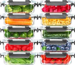 lot 8025 image: Skroam 10 Pack Glass Meal Prep Containers, 22 OZ Glass Airtight Food Storage Containers with Lids, Pantry Kitchen Storage Containers for Lunch, Food Storage, Meal Prep, Lunch Bento Boxes