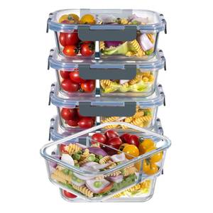 lot 8030 image: MFY 5-Pack 36 OZ Glass Storage Containers with Lids - 2 Compartment Meal Prep Set, Airtight Glass Lunch Containers, Microwave, Oven, Freezer & Dishwasher Safe, Gray
