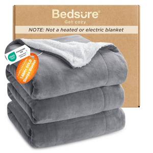 lot 8046 image: Bedsure GentleSoft Sherpa Fleece Queen Blankets for Bed, Non-Heated, Thick and Warm Throw for Women and Men, Soft Fuzzy Plush Queen Blanket for Winter, Grey, 90x90 Inches