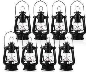lot 8047 image: Hortsun 8 Pcs 8 Inch Vintage LED Hurricane Lantern Metal Black Outdoor Battery Operated Hanging Lantern with Warm LEDs and Dimmer Switch for Indoor Rustic Farmhouse Country Camping Decor