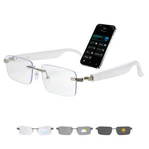AI Smart Glasses for Men &amp; Women Spring-hinged Bluetooth 6.0 Smart Glasses with 164 Languages (Real-Time Translation), Photochromic Lens Free App Rimless AI Translator Glasses for Work/Travel (White)