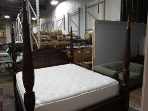 Four Post Wooden Hand Carved King Bed with Spiral Posts. Comes with Pictured King Plush Mattress and Box Springs