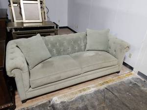 Tufted Velvet Feel Couch with Scroll Arms Grey/Sage MATCHING LOVESEAT IN NEXT LOT