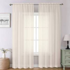 lot 8355 image: Chyhomenyc Cream Sheer Curtains 90 Inches Long - Light Filtering Solid Voile Window Panel Drapes for Bedroom, Elegant Soft Airy Living Room Sheer Curtains, Each 42Wx90L Inch, 2 Panels