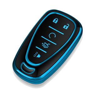 lot 8387 image: Tukellen for Chevrolet Key Fob Cover Special Soft TPU Key Case Key Shell Compatible with 2016-2024 Chevy Blazer Bolt EV Camaro Cruze Equinox Malibu Sonic Spark Traverse Key Shell (Blue, 5 Buttons)