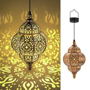 lot 8409 image: Hapjoy Hanging Solar Lights Outdoor Garden Decor Solar Lantern Waterproof Plastic Moroccan Outdoor Decorations for Patio Pathway Yard Backyard Garden Decorative (1 Pack, Bronze)