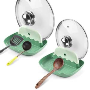 lot 8437 image: Spoon and Lid Rest - 2 Packs Spoon Rest with Lid Holder, Neat & Drip-Free Spoon Rest for Countertop Stove Top, Heat-Resistant Utensil Rest for Spoons, Pot Lids, Spatulas, Utensils, Forks (Green)