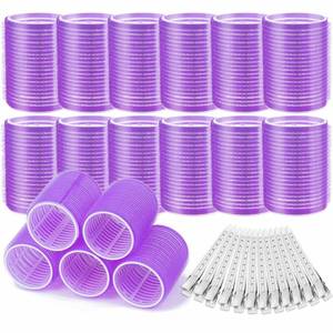 lot 8445 image: Acejoz Hair Rollers, 12Pcs Large Self-Grip Hair Curlers with 12Pcs Stainless Steel Duckbill Clips, for Long Medium Thick Hair Volume (Purple)