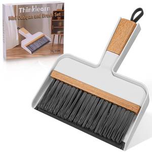 lot 8446 image: THINKLEARN Mini Dustpan and Brush Set, Portable Broom and Dustpan Combo Set with Bamboo Handle and Soft Rubber Lip, Compact Cleaning Tool for Kids, Car, Desk, Pet, Camping